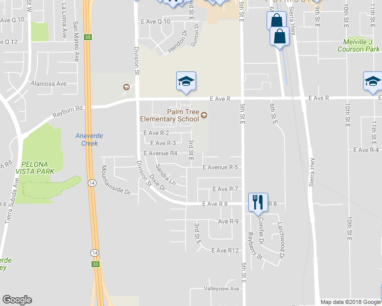 map of restaurants, bars, coffee shops, grocery stores, and more near 298 East Avenue R4 in Palmdale
