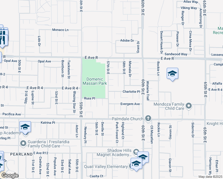 map of restaurants, bars, coffee shops, grocery stores, and more near 5714 Monterey Place in Palmdale