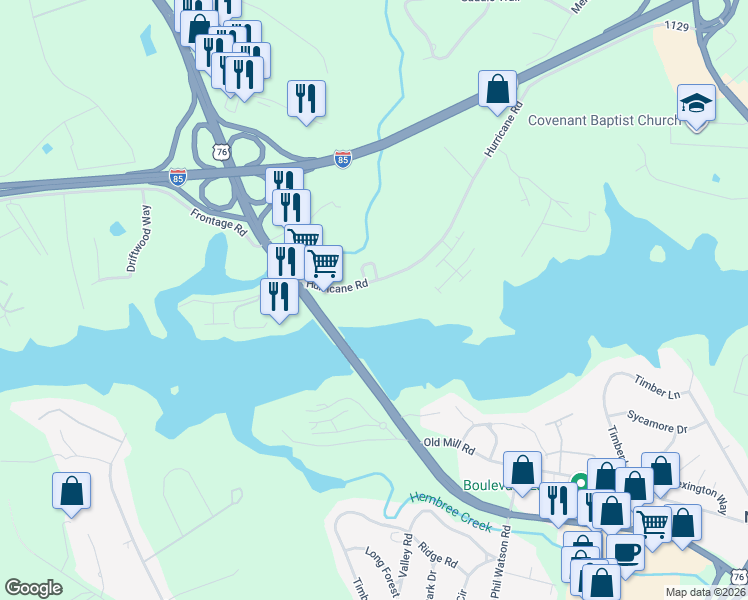 map of restaurants, bars, coffee shops, grocery stores, and more near 211 Lookover Drive in Anderson