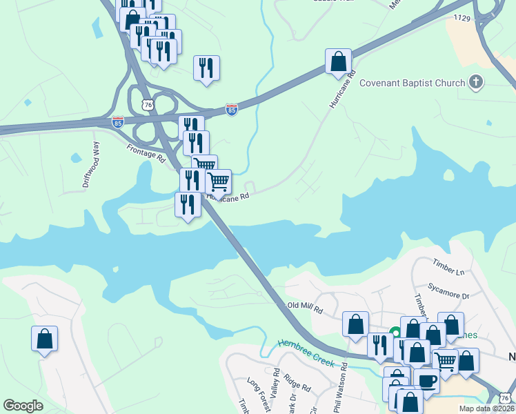 map of restaurants, bars, coffee shops, grocery stores, and more near 211 Lookover Drive in Anderson