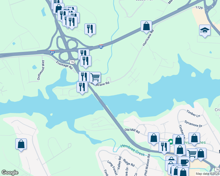 map of restaurants, bars, coffee shops, grocery stores, and more near 211 Lookover Drive in Anderson