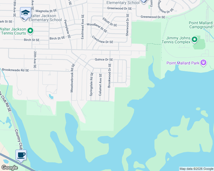 map of restaurants, bars, coffee shops, grocery stores, and more near 2311 Brookwood Drive Southeast in Decatur