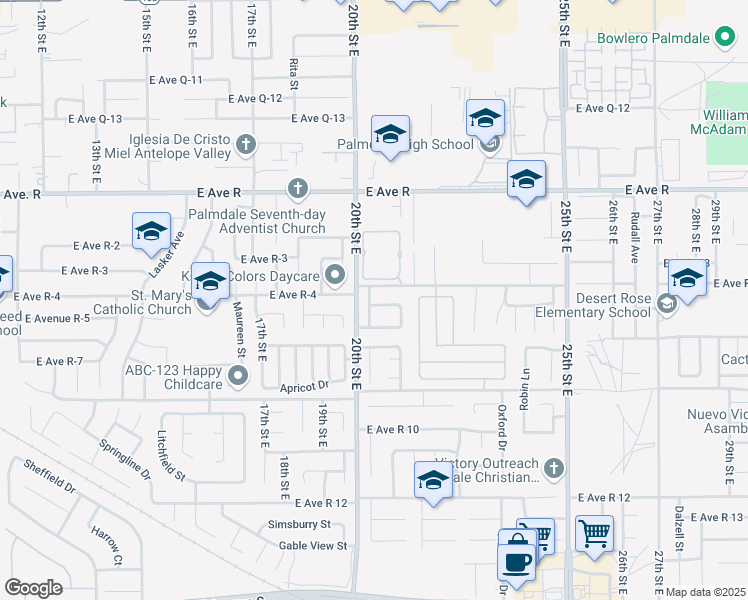 map of restaurants, bars, coffee shops, grocery stores, and more near 2017 Chatham Drive in Palmdale