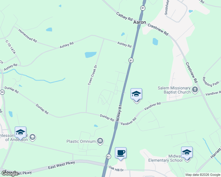 map of restaurants, bars, coffee shops, grocery stores, and more near 223 Scenic Drive in Anderson