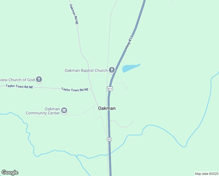 map of restaurants, bars, coffee shops, grocery stores, and more near 223 Oakman Road Northeast in Oakman