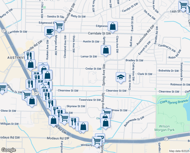 map of restaurants, bars, coffee shops, grocery stores, and more near 915 Tracey Lane in Decatur