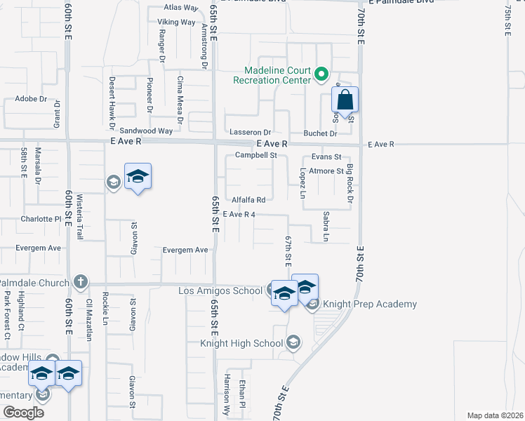 map of restaurants, bars, coffee shops, grocery stores, and more near 6615 East Avenue R 4 in Palmdale