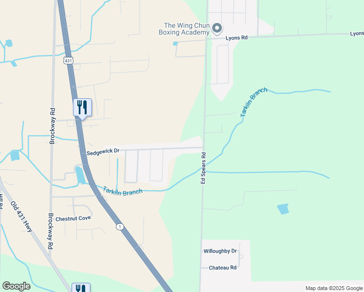 map of restaurants, bars, coffee shops, grocery stores, and more near 215 Sedgewick Drive in Owens Cross Roads