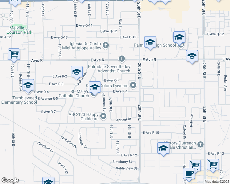 map of restaurants, bars, coffee shops, grocery stores, and more near 2 East Avenue R4 in Palmdale