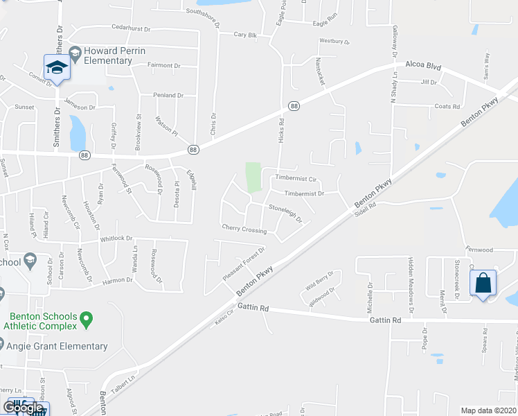 map of restaurants, bars, coffee shops, grocery stores, and more near 2525 Stoneleigh Drive in Benton