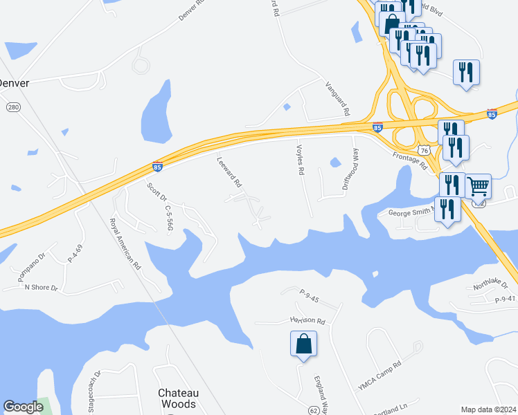 map of restaurants, bars, coffee shops, grocery stores, and more near 2105 Portside Way in Anderson