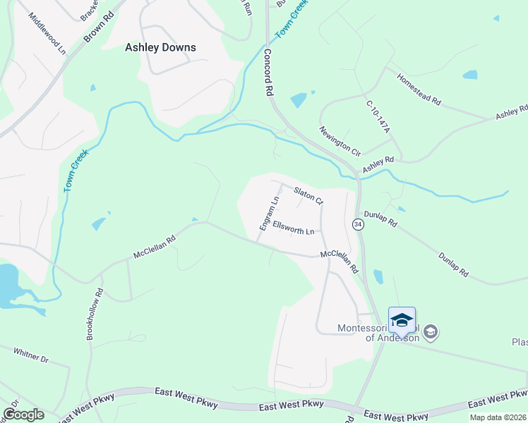 map of restaurants, bars, coffee shops, grocery stores, and more near 109 Engram Lane in Anderson