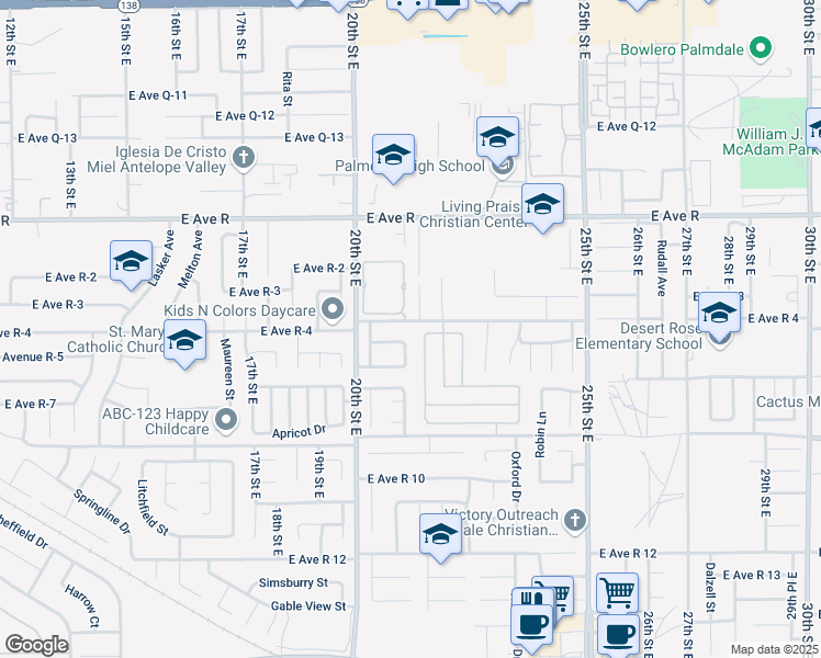 map of restaurants, bars, coffee shops, grocery stores, and more near 37812 Halifax Street in Palmdale