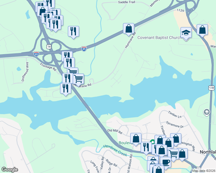 map of restaurants, bars, coffee shops, grocery stores, and more near 414 Lookover Drive in Anderson