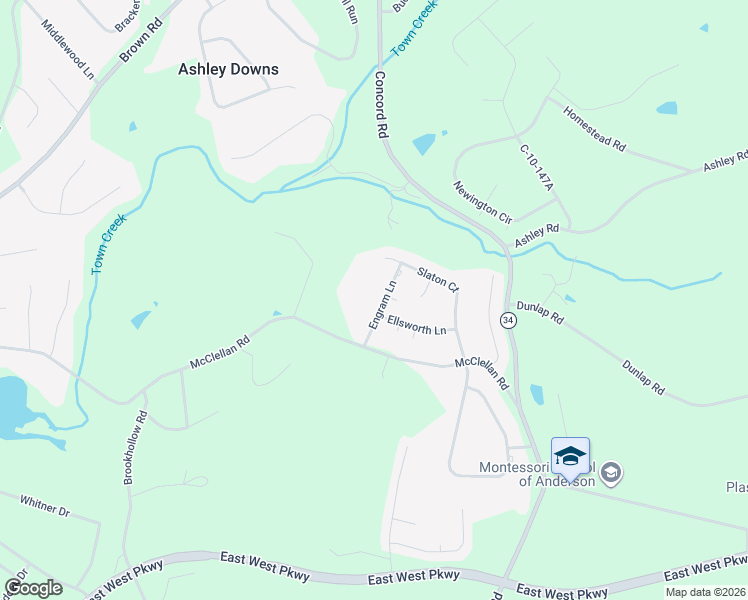 map of restaurants, bars, coffee shops, grocery stores, and more near 109 Engram Ln in Anderson