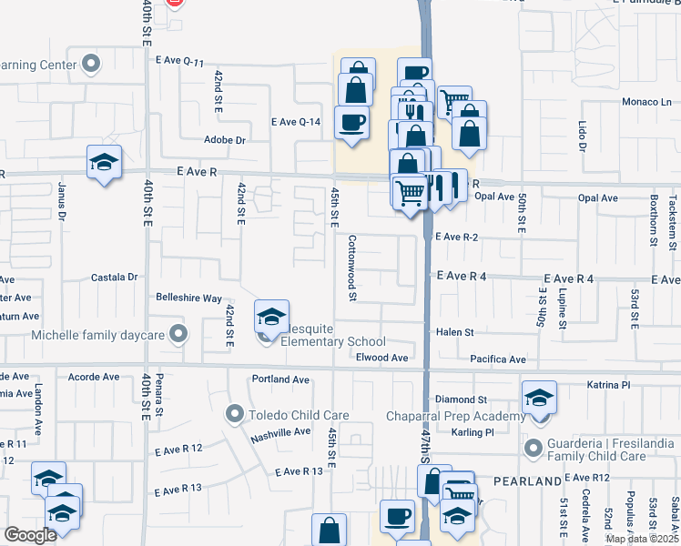 map of restaurants, bars, coffee shops, grocery stores, and more near 4525 Spring Canyon Lane in Palmdale