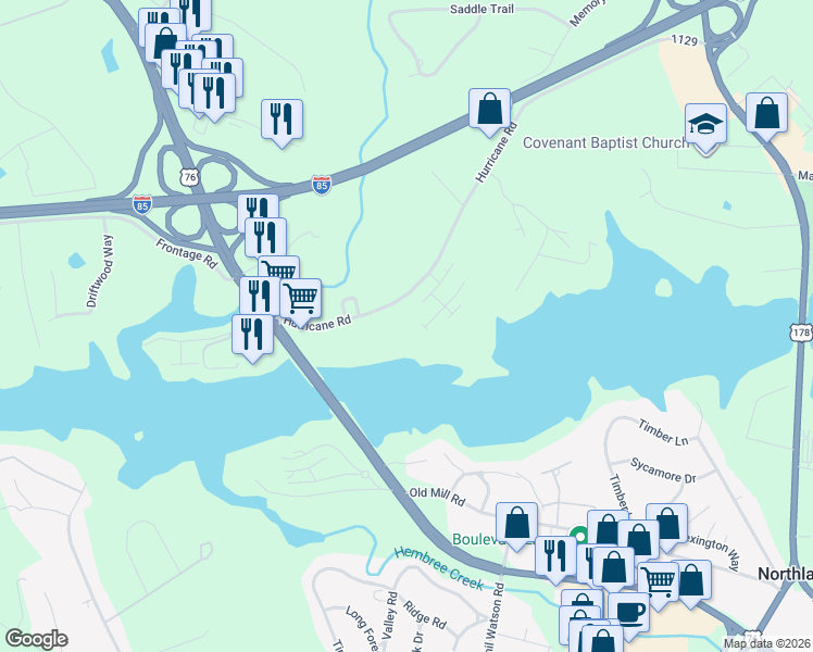 map of restaurants, bars, coffee shops, grocery stores, and more near 602 Lookover Drive in Anderson