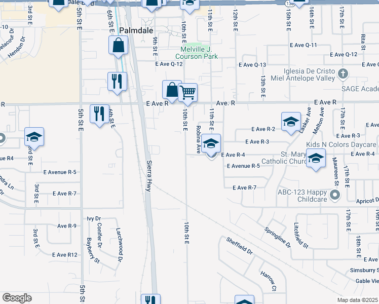 map of restaurants, bars, coffee shops, grocery stores, and more near 1003 East Avenue R-4 in Palmdale