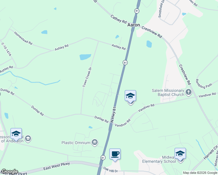 map of restaurants, bars, coffee shops, grocery stores, and more near 120 Scenic Road in Anderson