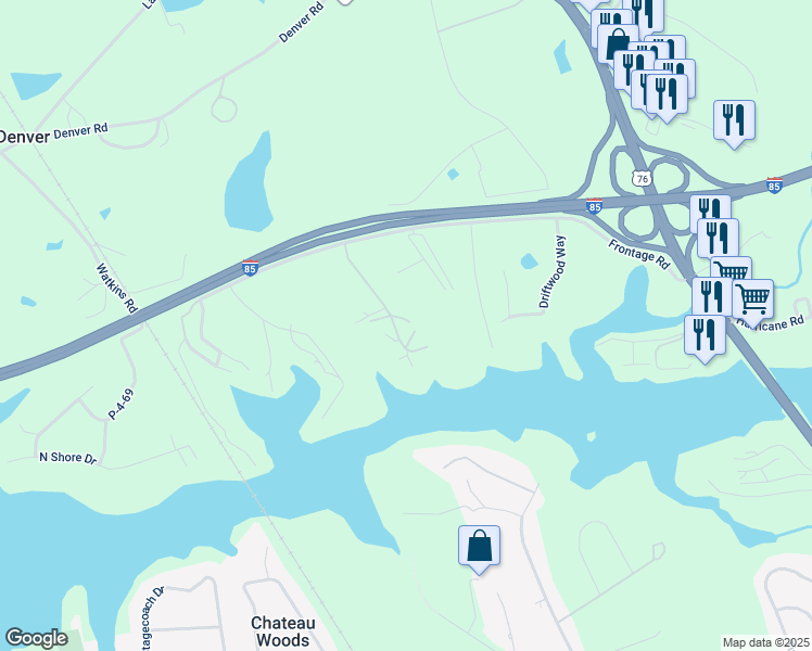 map of restaurants, bars, coffee shops, grocery stores, and more near 105 Captains Way in Anderson