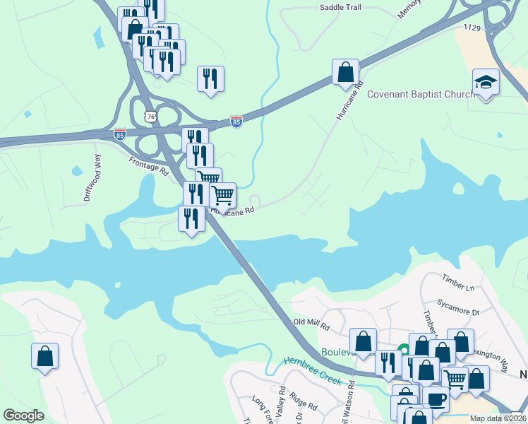 map of restaurants, bars, coffee shops, grocery stores, and more near 211 Lookover Drive in Anderson
