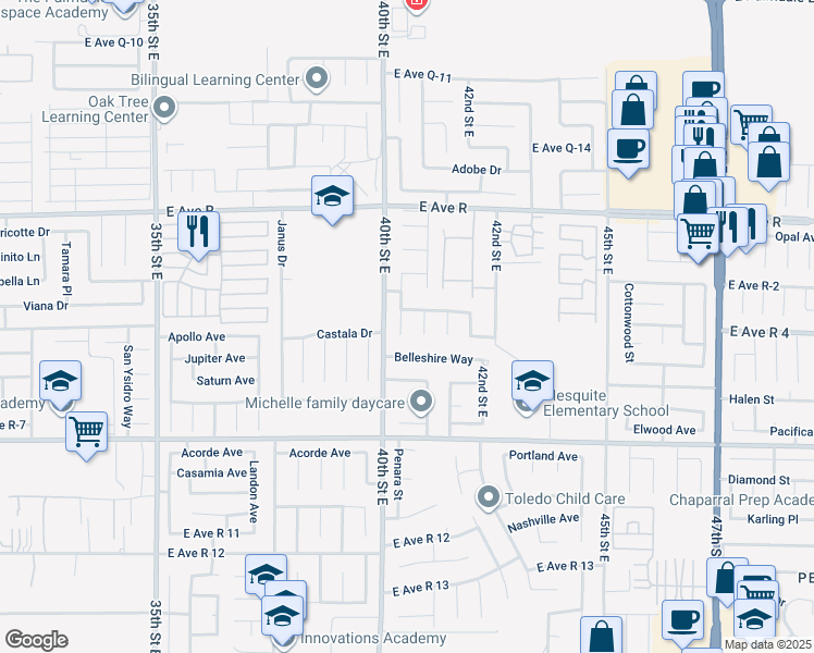 map of restaurants, bars, coffee shops, grocery stores, and more near 37776 Nova Avenue in Palmdale