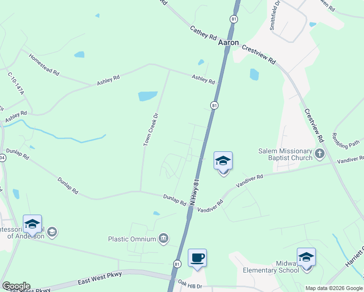 map of restaurants, bars, coffee shops, grocery stores, and more near 223 Scenic Drive in Anderson