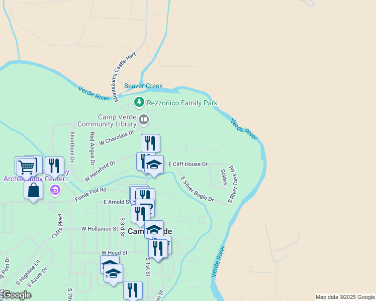 map of restaurants, bars, coffee shops, grocery stores, and more near 65 Zellner Ln in Camp Verde