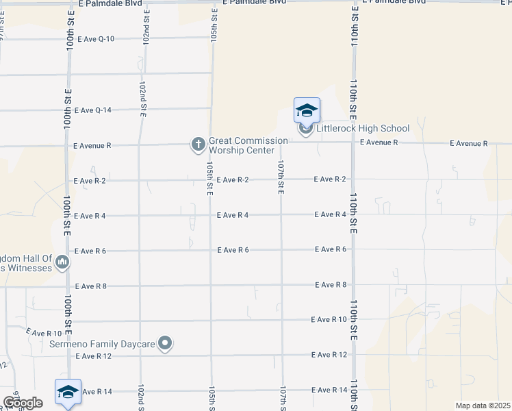 map of restaurants, bars, coffee shops, grocery stores, and more near 10619 East Avenue R 4 in Littlerock