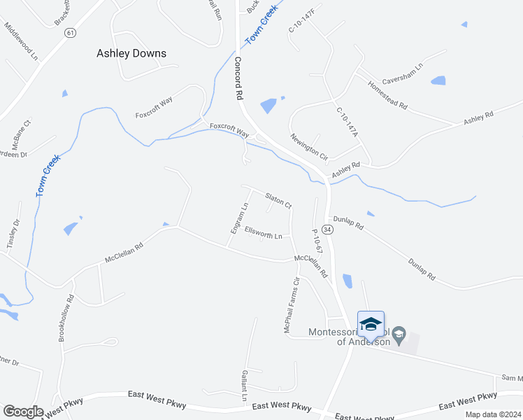 map of restaurants, bars, coffee shops, grocery stores, and more near 102 Slaton Court in Anderson