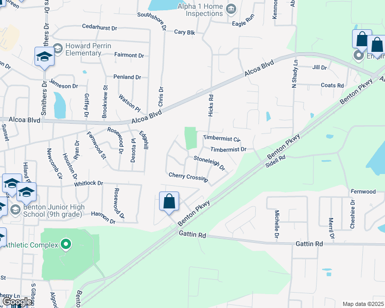 map of restaurants, bars, coffee shops, grocery stores, and more near 2525 Stoneleigh Drive in Benton