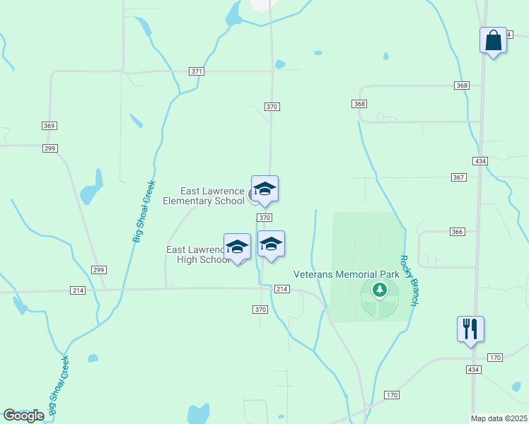 map of restaurants, bars, coffee shops, grocery stores, and more near 263 County Road 370 in Trinity