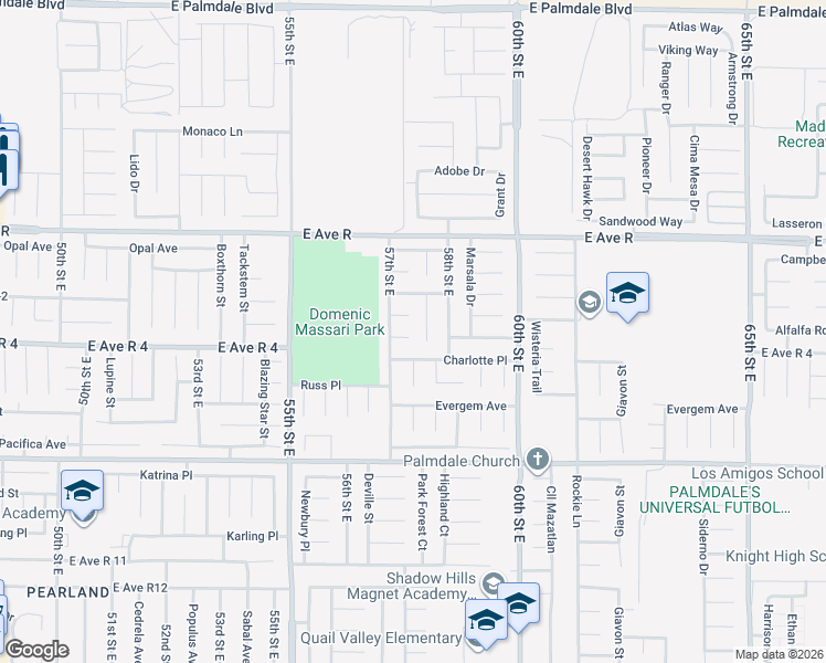 map of restaurants, bars, coffee shops, grocery stores, and more near 5725 Monterey Place in Palmdale
