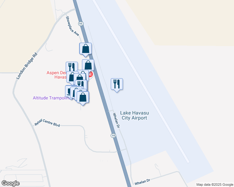 map of restaurants, bars, coffee shops, grocery stores, and more near 5600 Highway 95 in Lake Havasu City