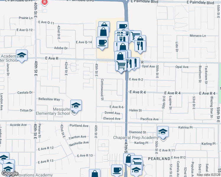 map of restaurants, bars, coffee shops, grocery stores, and more near 4559 Clear Springs Avenue in Palmdale