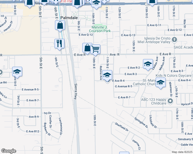 map of restaurants, bars, coffee shops, grocery stores, and more near 1003 East Avenue R-4 in Palmdale