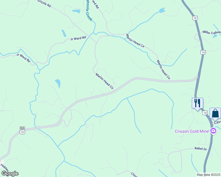 map of restaurants, bars, coffee shops, grocery stores, and more near 3395 Highway 19 North in Dahlonega