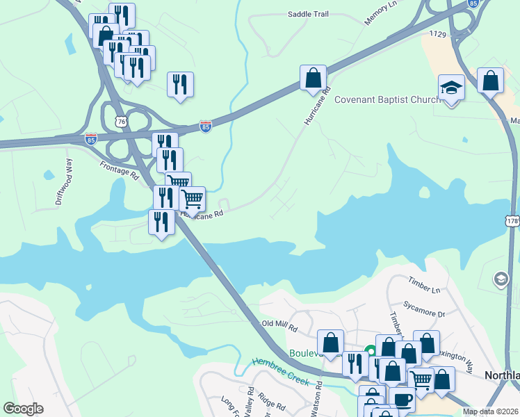 map of restaurants, bars, coffee shops, grocery stores, and more near 414 Lookover Drive in Anderson