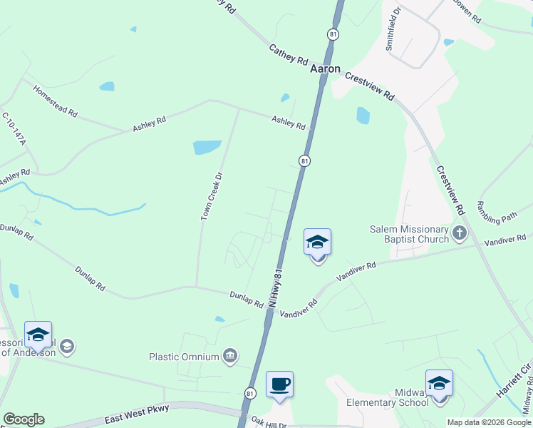 map of restaurants, bars, coffee shops, grocery stores, and more near 120 Scenic Road in Anderson