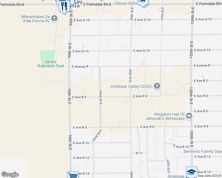 map of restaurants, bars, coffee shops, grocery stores, and more near 9353 East Avenue R 4 in Littlerock