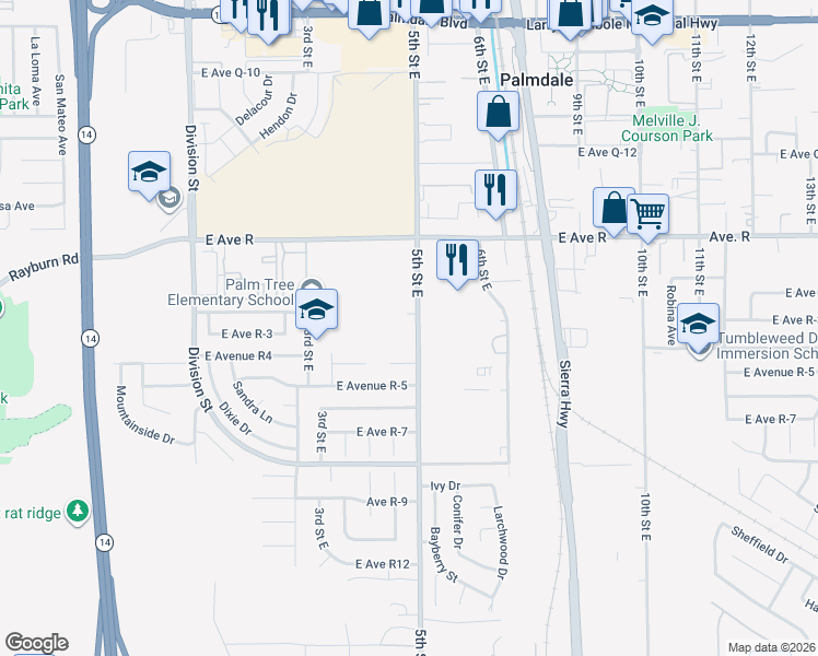 map of restaurants, bars, coffee shops, grocery stores, and more near in Lake Los Angeles