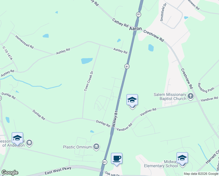 map of restaurants, bars, coffee shops, grocery stores, and more near 120 Scenic Road in Anderson