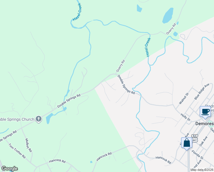 map of restaurants, bars, coffee shops, grocery stores, and more near 1096 Double Springs Road in Demorest
