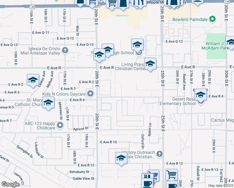 map of restaurants, bars, coffee shops, grocery stores, and more near 37748 Cardiff Street in Palmdale