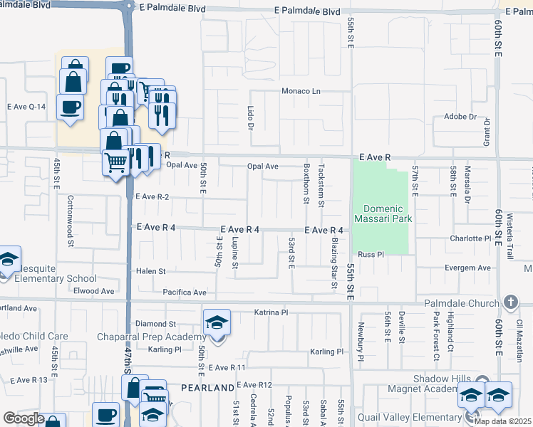 map of restaurants, bars, coffee shops, grocery stores, and more near 37826 Sweetbrush Street in Palmdale
