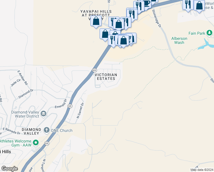 map of restaurants, bars, coffee shops, grocery stores, and more near 1841 East Mulberry Street in Prescott Valley