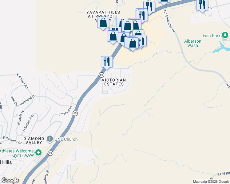 map of restaurants, bars, coffee shops, grocery stores, and more near 1805 East Fleet Street in Prescott Valley