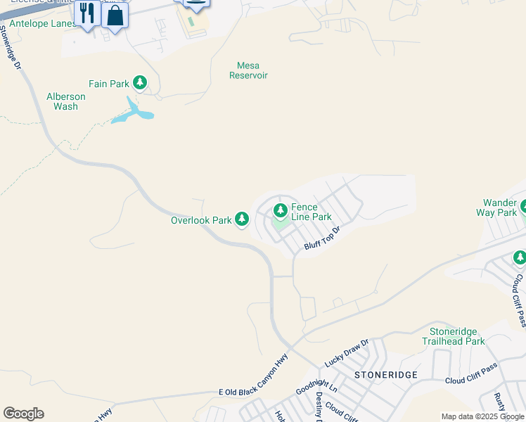 map of restaurants, bars, coffee shops, grocery stores, and more near 6974 Lynx Wagon Road in Prescott Valley