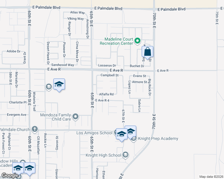 map of restaurants, bars, coffee shops, grocery stores, and more near 6614 Ardmore Court in Palmdale