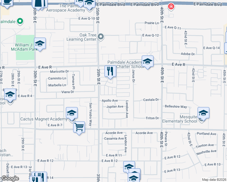 map of restaurants, bars, coffee shops, grocery stores, and more near in Lake Los Angeles